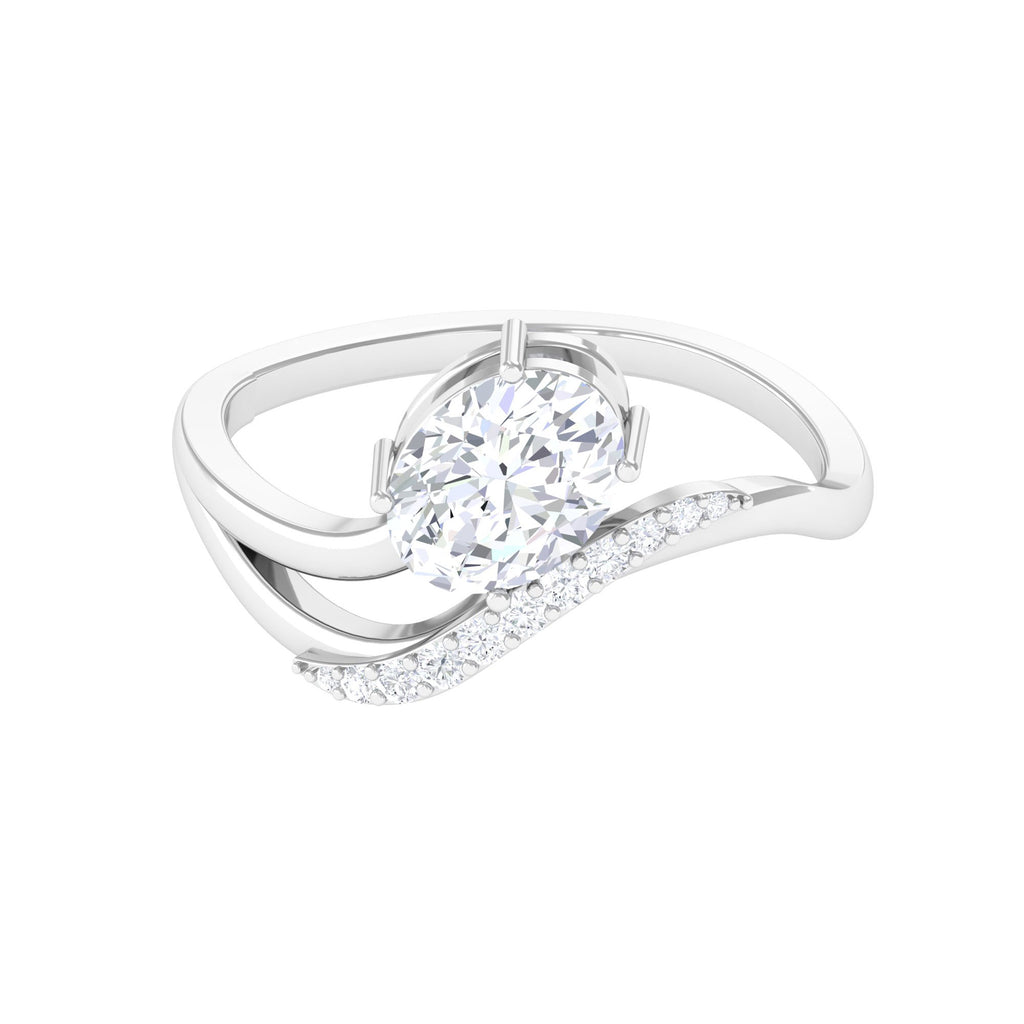 Oval Shape Solitaire Moissanite Curved Engagement Ring D-VS1 - Sparkanite Jewels