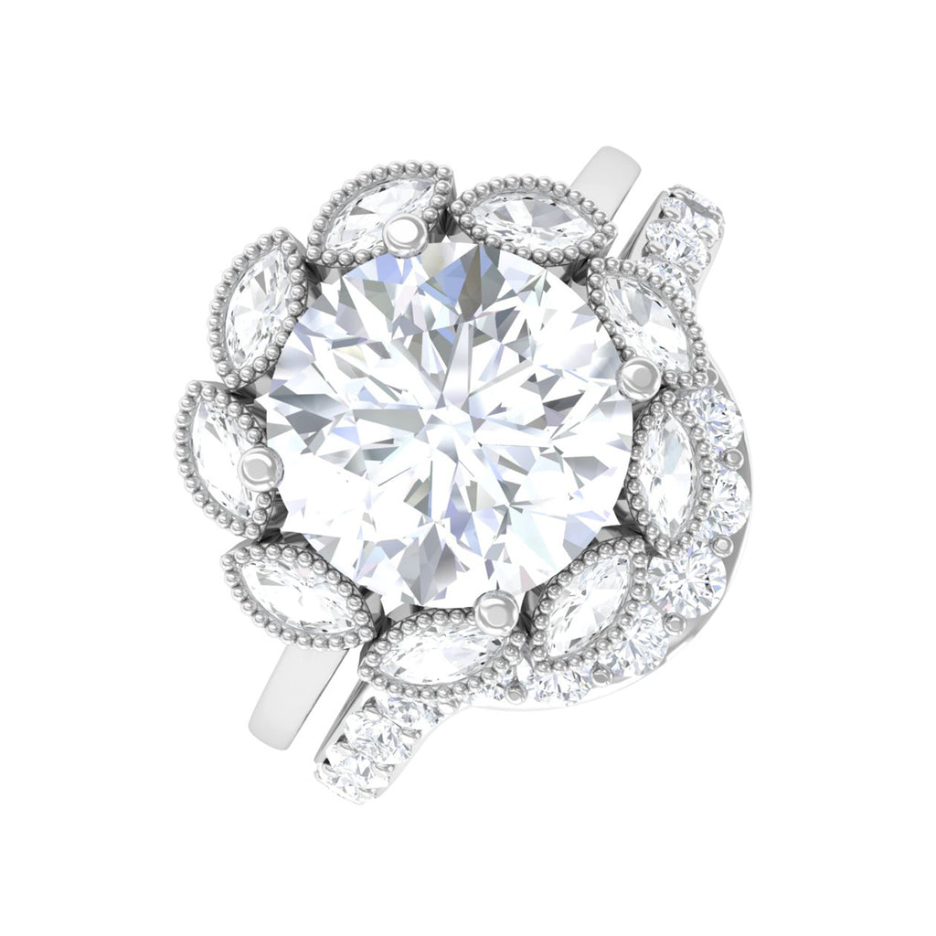 Classic Moissanite Flower Bridal Ring Set D-VS1 - Sparkanite Jewels