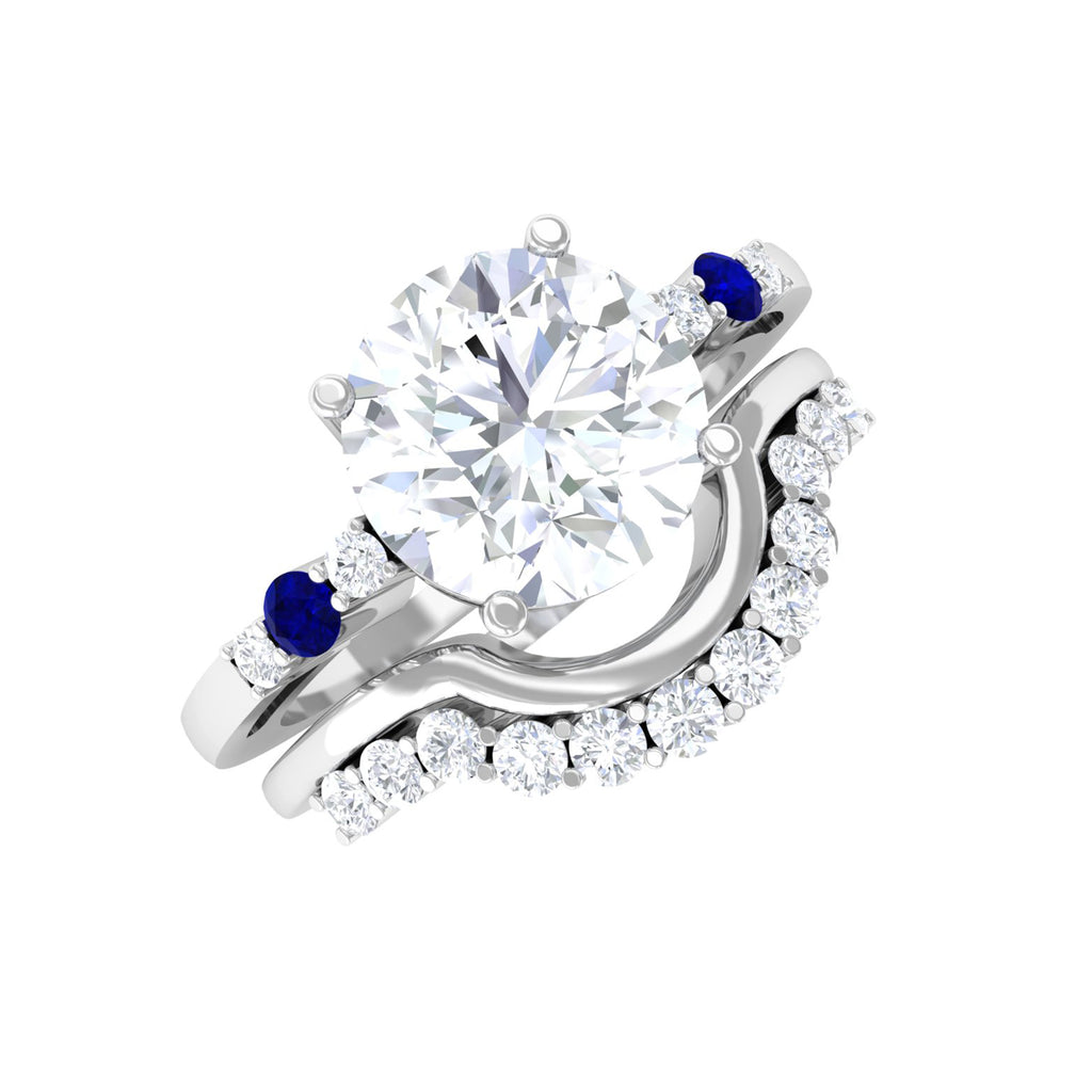 Moissanite Designer Bridal Ring Set with Blue Sapphire D-VS1 - Sparkanite Jewels